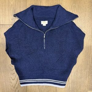 Maeve by Anthropologie Quarter-Zip Sweater Navy Blue